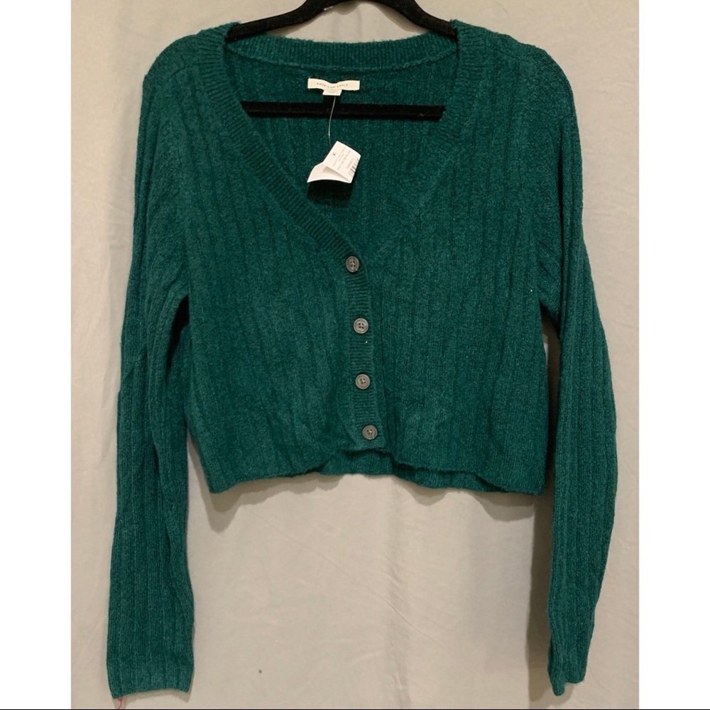 American Eagle Cropped Cardigan Size S - Green
